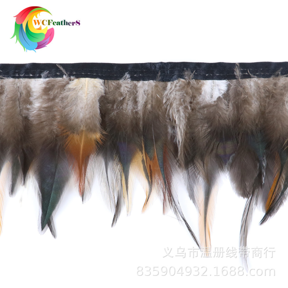 现货销售天然花纹孔雀毛花鸡毛不染色环保鸡毛礼服鞋帽装饰10米详情图18