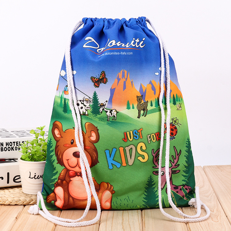 定做全棉束口帆布袋 创意彩印棉布袋 热转印卡通抽绳背包袋