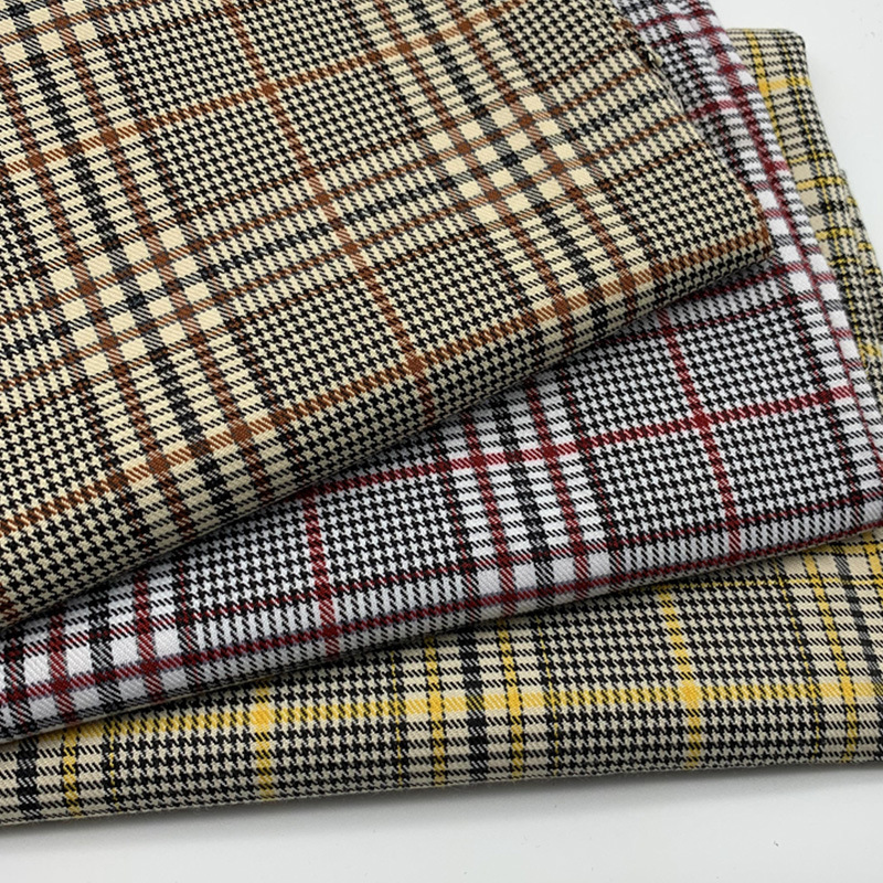 日韩21支tr格子面料 全涤色织千鸟格布料 外套衬衫面料现货批发