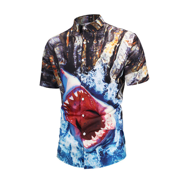 Summer Large Shark Shirts New Printed Short-sleeved Street Shirts