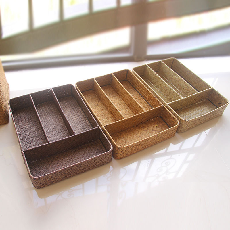 Seaweed Woven Folk Handmade Creative Home Straw Woven Sundries Finishing Retro Storage Box Storage Box Desktop Display