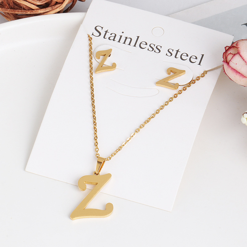 New Simple Letter Necklace Earrings Set Of 26 Letters Simple Creative Jewelry Stainless Steel display picture 5