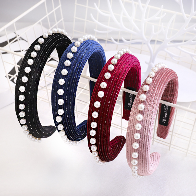 New Sponge Hair Hoop Autumn And Winter Solid Color Pearl Hair Jewelry Wholesale display picture 16