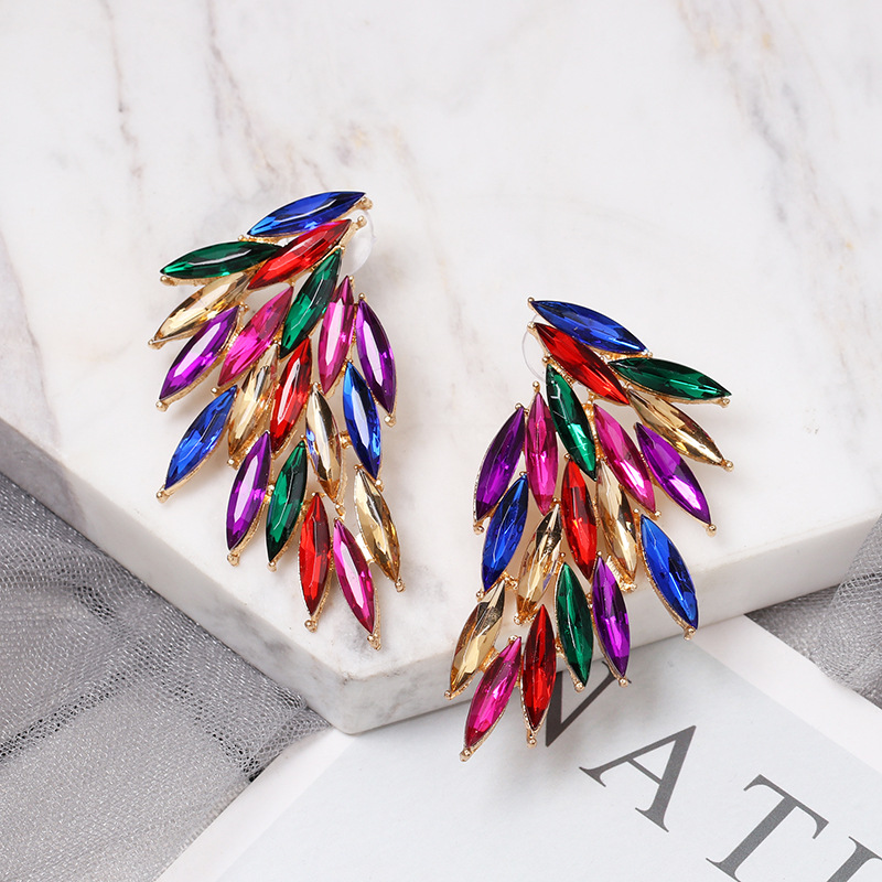 New Feather Diamond Wings Color Stud Earrings display picture 2