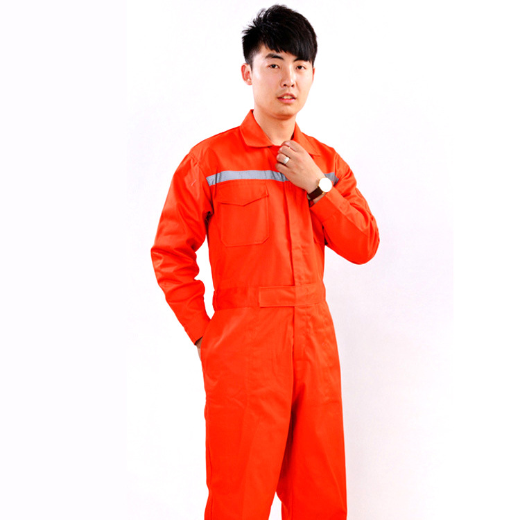 厂家批发桔红色棉连体船厂工作服电焊服气修工装可加工定制加LOGO|ms