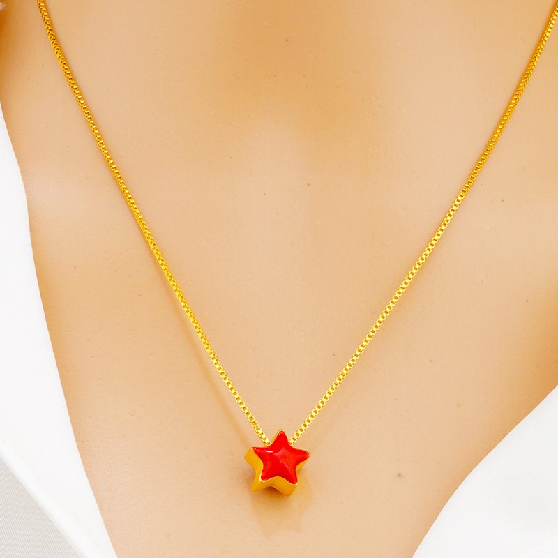 Imitación simple 3D oro duro Vietnam arena oro estrella de cinco puntas colgante chica cobre chapado 24K oro rojo estrella collar al por mayor