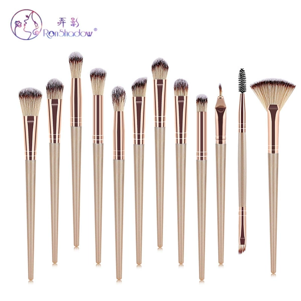 12-champagne gold band fan-makeup brush