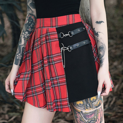 British Red plaid style jazz gogo dancers singers performance pleated jk skirts sub-splicing punk women's clothing Gothic pleated skirt