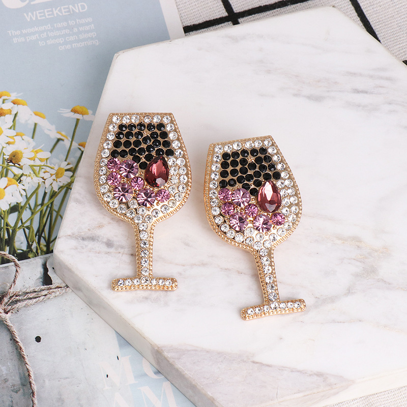 Fashion Wine Glass Diamond Alloy Acrylic Earrings Ear Studs display picture 4