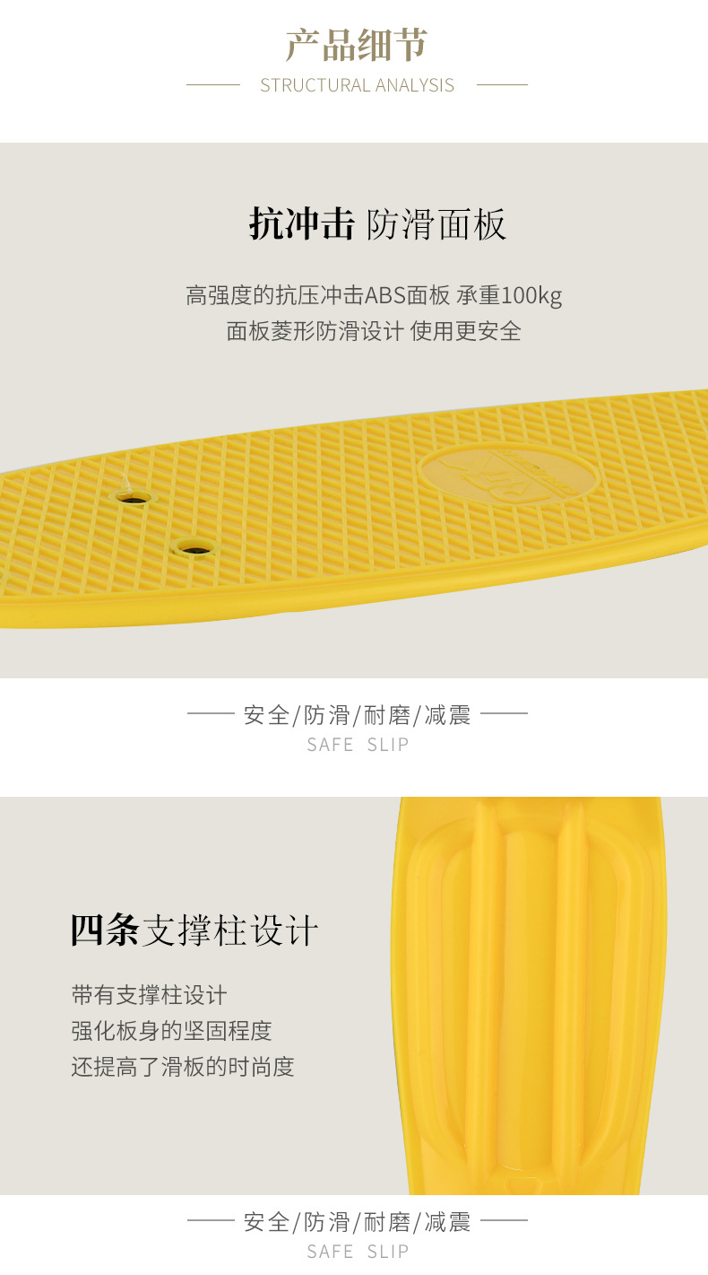 22寸新款纯色塑料鱼板滑板四轮成人滑板车儿童滑板 单翘滑板多款详情6