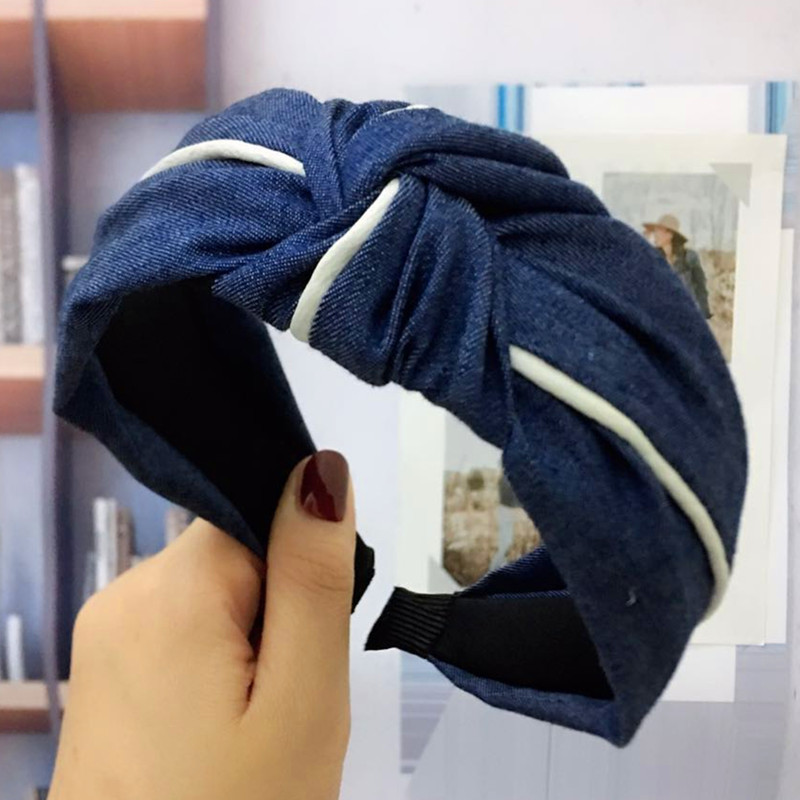 2021 Japanisches Und Koreanisches Einfaches Stirnband Für Frauen In Der Mitte Geknotete Denim-haarschmuck Für Erwachsene Stoff Stirnband Für Ein Stück display picture 7