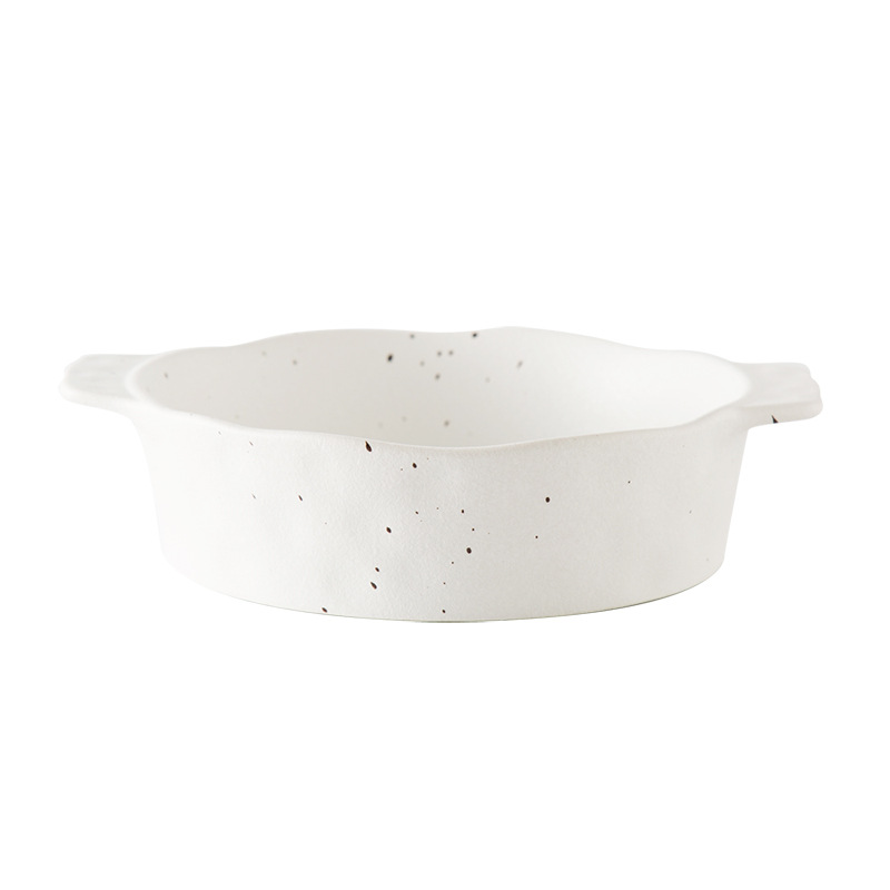 Vajilla de cerámica simple vajilla de color blanco oscuro plato de forma especial disco de doble oreja tazón de pudín restaurante utensilios para el hogar