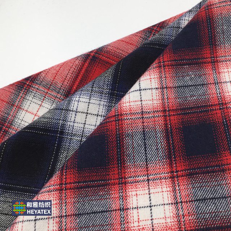 棉混纺色织斜纹磨毛格子 衬衫法兰绒布现货供应