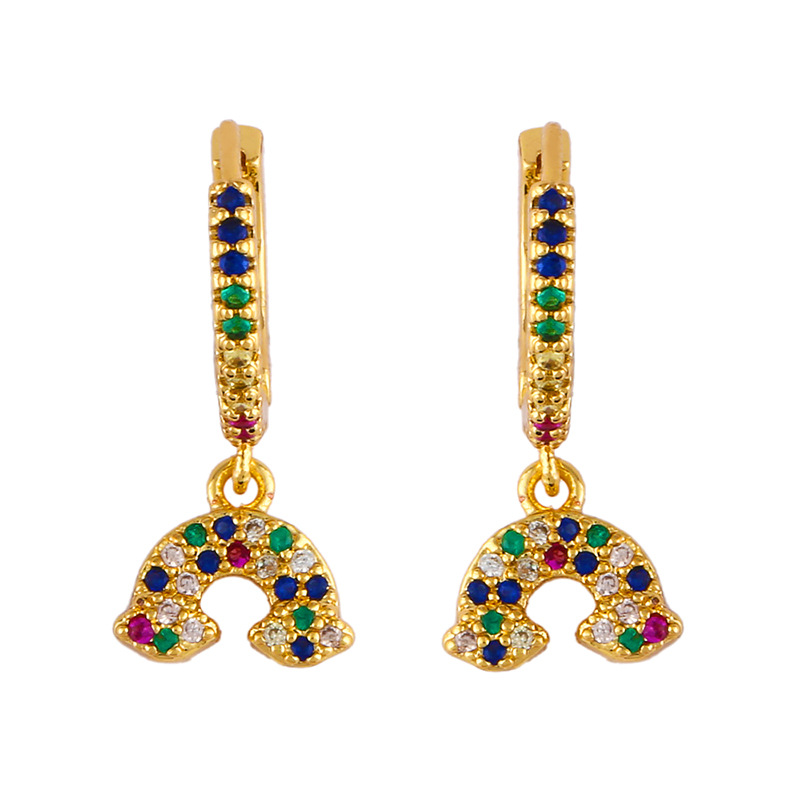 Micro-inlaid Zircon Rainbow Earrings Female Small Earrings display picture 4