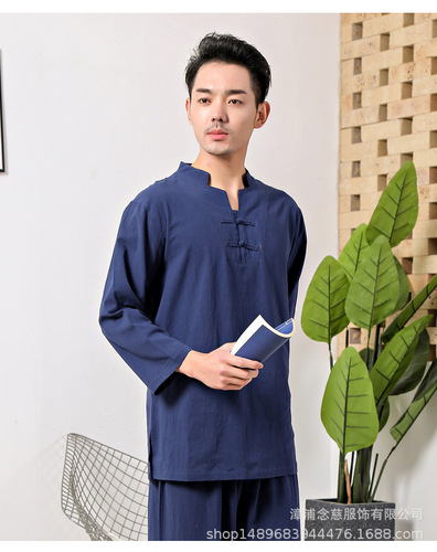 Men tai chi clothing Cotton hemp meditation clothes yoga clothes men's Taifu recluse meditation clothes tea ceremony retro suit