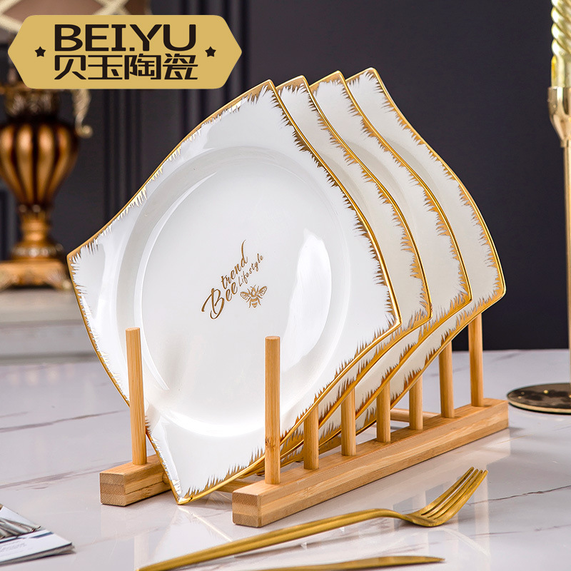 Beiyu Little Bee Jingdezhen Ceramic European Plate Dish Household Creative Irregular Bone China Dumpling Plate Wholesale