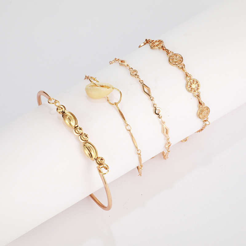 Fashion Gold Bead Round Hollow Shell Bracelet 4 Piece Set Combination Female display picture 5