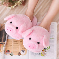 Pink piggy plush cotton slippers for autumn and winter women's Baotou non-slip warm home indoor floor shoes
