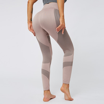 Tight running yoga pants women yoga high waist stripe seamless Yoga Pants quick drying exercise elastic fitness pants