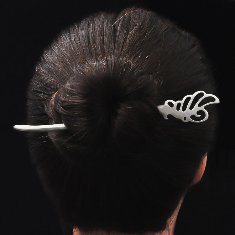 S929纯银古银实心化蝶蝴蝶簪子 发簪 折不弯 汉服头饰发饰 茶针