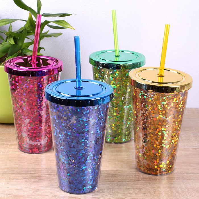 Wholesale 16oz Double Layer PS Plastic Straw Cup Advertising Promotion
