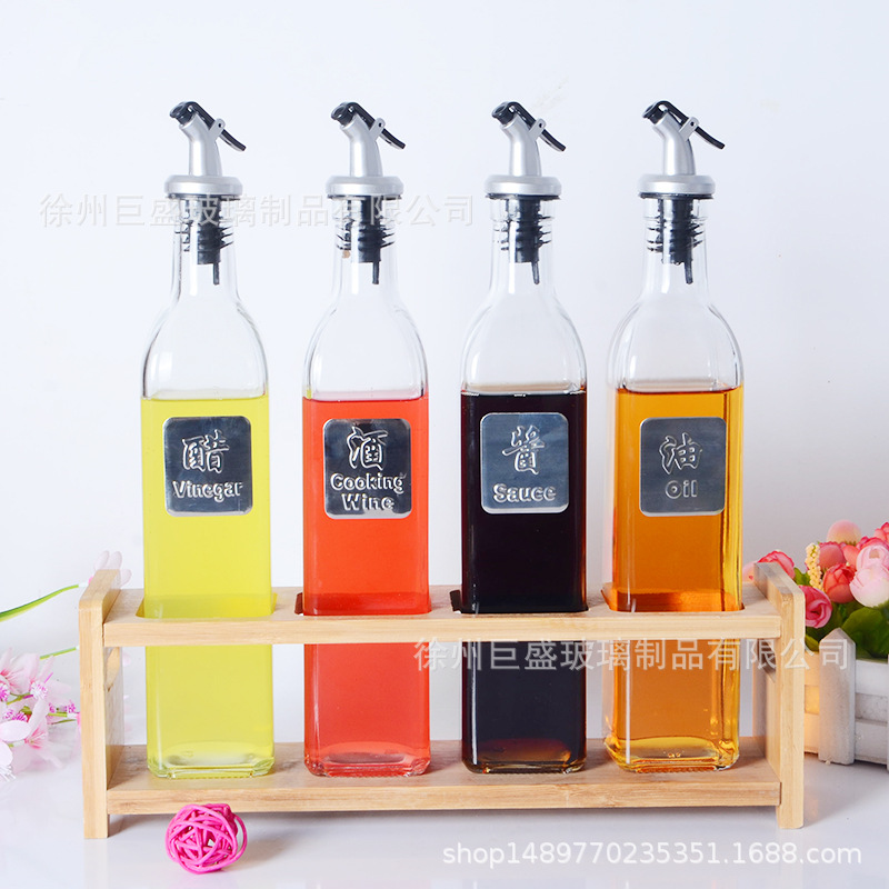 油壶批发500ml家用可装酱油醋料酒调料瓶按压式玻璃瓶防漏油瓶|ms