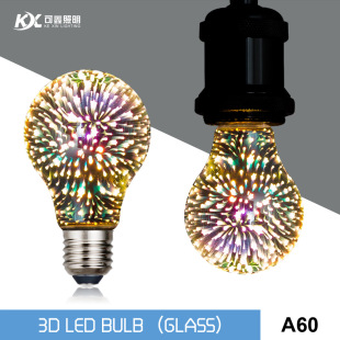 A60 3D fireworks bulb Christmas atmosphere decoration colorful bulb glass bulb creative cross-border