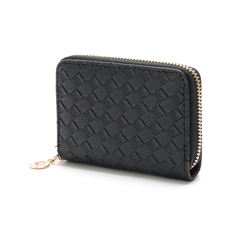48g Weight Zipper Closure Type Pu Leather Material Solid Color Pattern Unisex Gender Grey, Rose Red, Purple, Blue, Gold, Silver, Black Color Nihaojewelry Wholesale Accessories Korean Woven Pattern Multi-position Card Bag 23