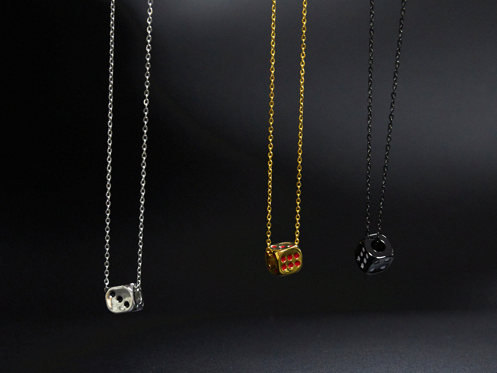 304 Stainless Steel 18K Gold Plated Hip-Hop Epoxy Dice Pendant Necklace display picture 3