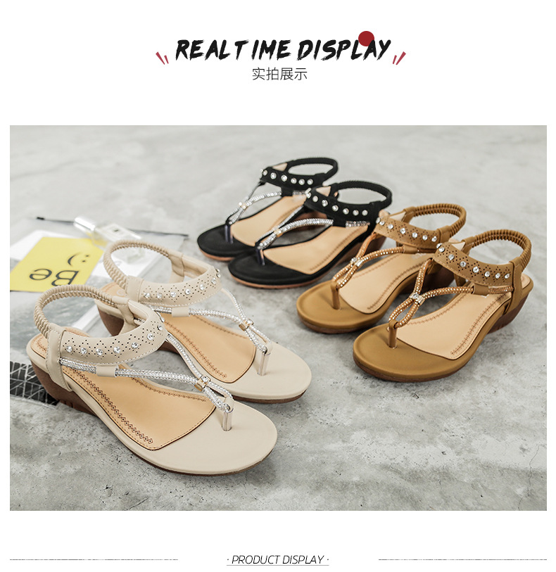 The new Bohemian sandals from Yirun are casual water diamond women's shoes with wedge heels and toe clamping for fashionable women undefined