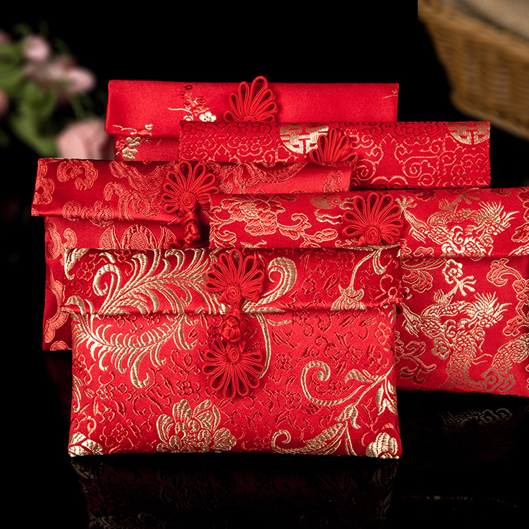 [Manufacturer] Fabric red envelope bag, wedding red envelope, modified lipstick red envelope, ancient coin collection, satin embroidery brocade red envelope 4