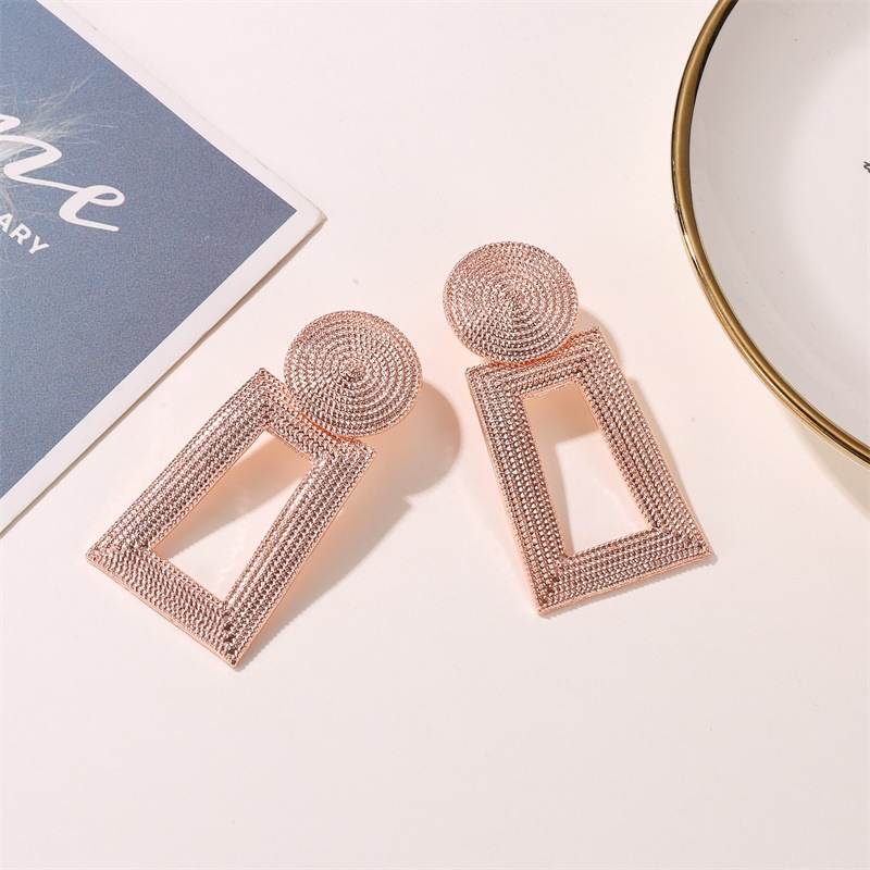 Simple Style Style New Geometric Square Grain Metal Hollow Trapezoidal Alloy Pendant Earrings For Women