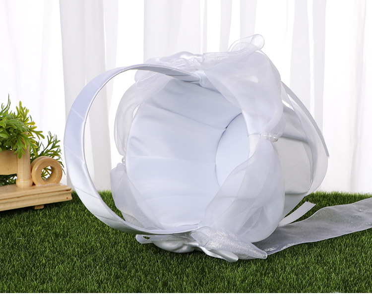 Western-style white flower basket wedding flower scattering, lace bow flower basket, flower girl carrying basket wedding supplies wholesale detail image 9