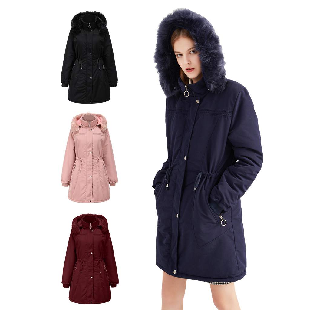 Women's Clothing women's cotton padded fleece jacket mid length large size hooded cotton padded jacket winter warm plus fleece cotton padded jacket_voghion.com