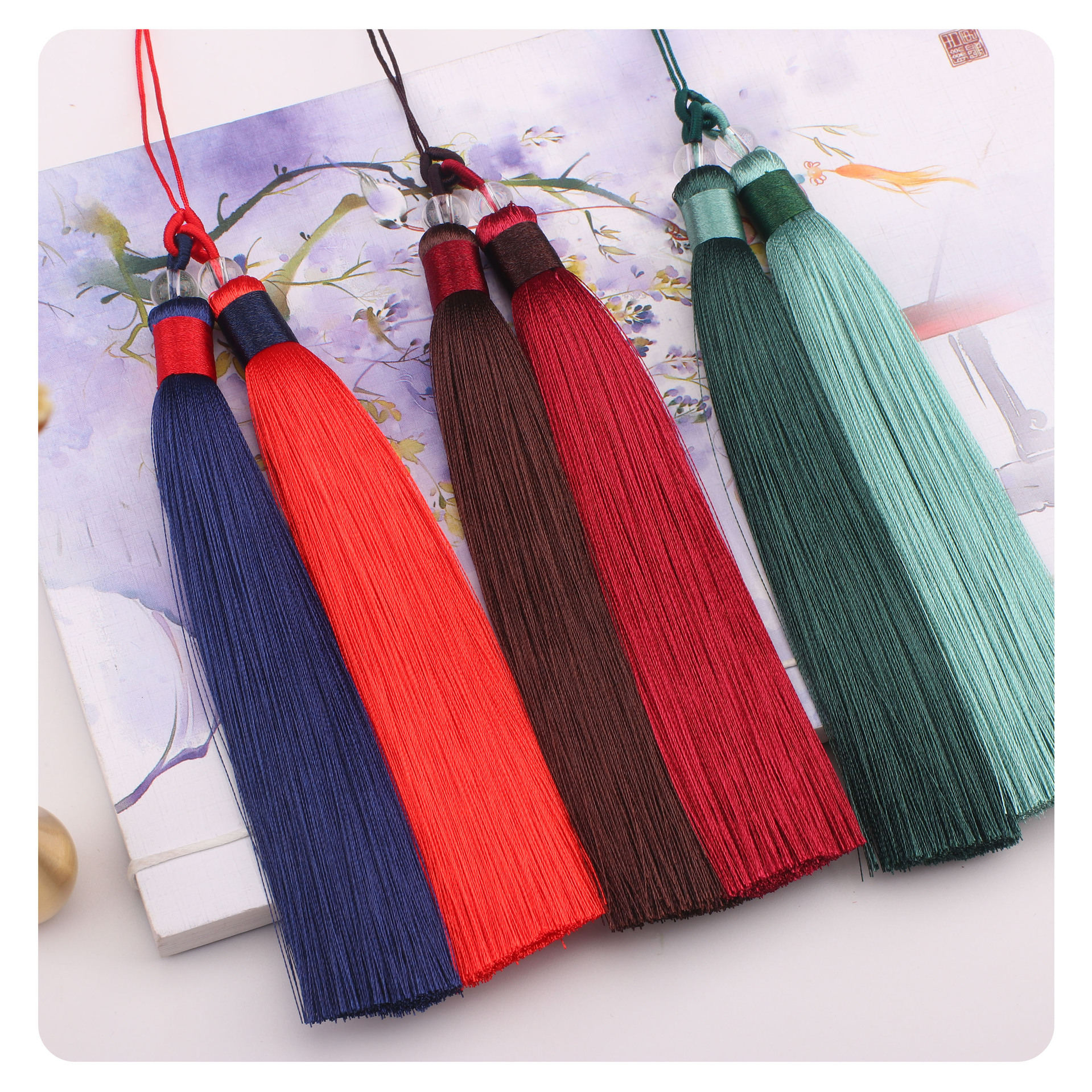 Two-color woven pendant with tassels handmade