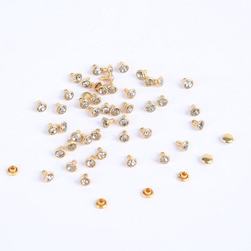 Gold Base Tube Drill Rivet with Rhinestones, Gold-Edged Diamond Rivet, Fashion Belt Accessory Components