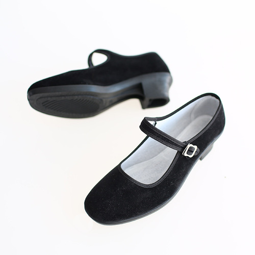 Folk dance practice shoes, Northeastern Yangko shoes, folk dance practice velvet heels, women's skills examination performance black heels