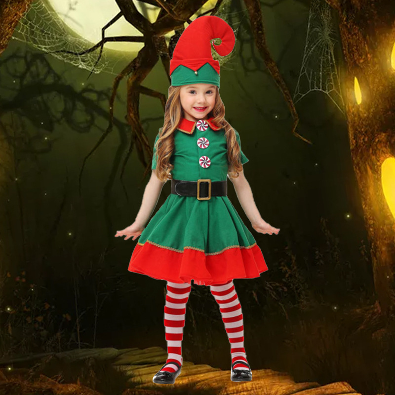 New children's Halloween costumes Christmas Elf costumes Cosplay adult men's and women's Christmas costumes