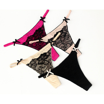 4条装 一根带丁字内裤女 细带牛奶丝面蕾丝饰边低腰T裤 标准美码|ms