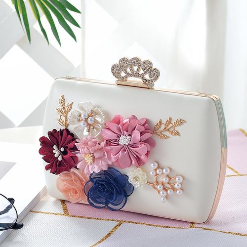 New Korean-style PU flower bag, bridal clutch, women's mini bag, banquet handbag, chain-strap crossbody pouch, qipao-inspired design