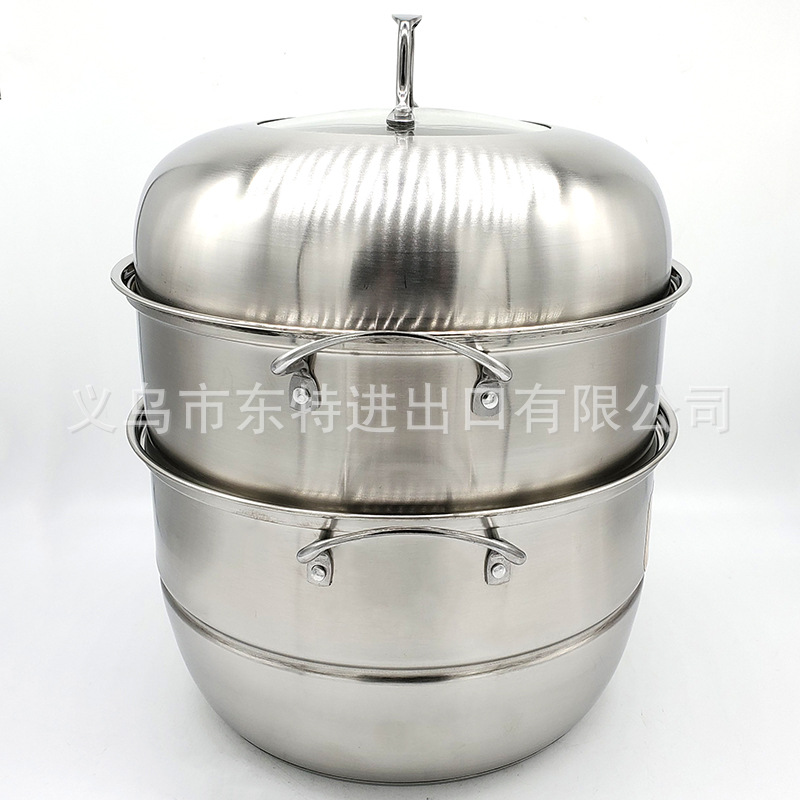 Stainless steel thickened steamer, electric wooden handle, bottom combination cover, three-layer steamer, household multi-functional soup steamer detail image 5
