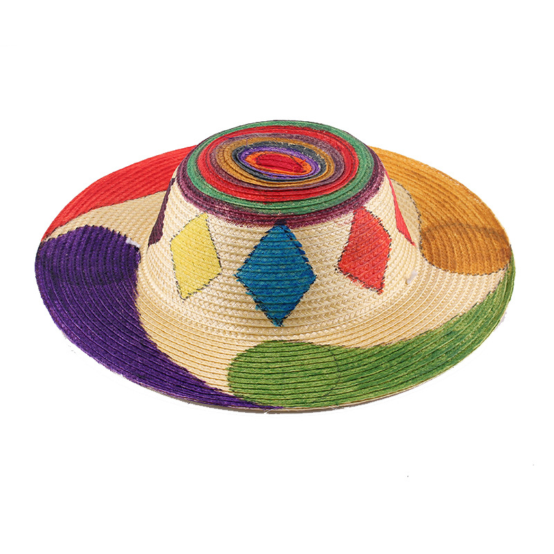 Pintura sombrero de paja sombrero tejido línea proyecto paja sombrero graffiti color pintado a mano adulto hecho a mano DIY creativo material decorativo