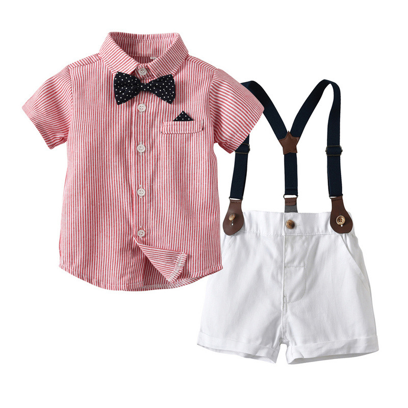 British Kid Summer Short-sleeved Shirt Overalls Four-piece Dress display picture 3