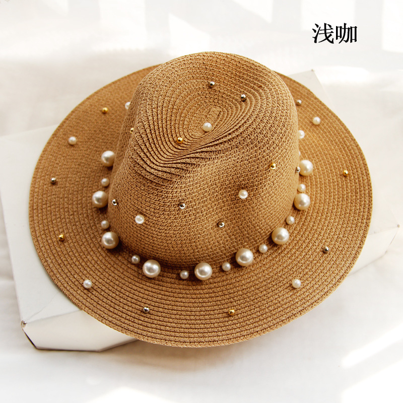 Wide-brimmed top hat, pearl sun hat, summer hat for women, Korean version, vacation and outing, beach hat, sun protection and shade hat detail image 6