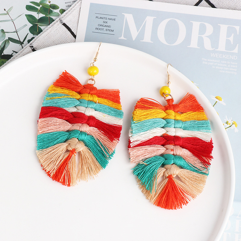 Geometric Handmade Tassel Earrings Female Retro Square Earrings Bohemian Women display picture 15