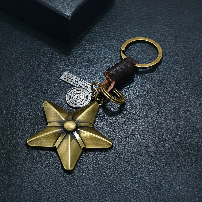 (Cross-border trading), woven retro leather keychain handmade, metal bag, Birthday gift