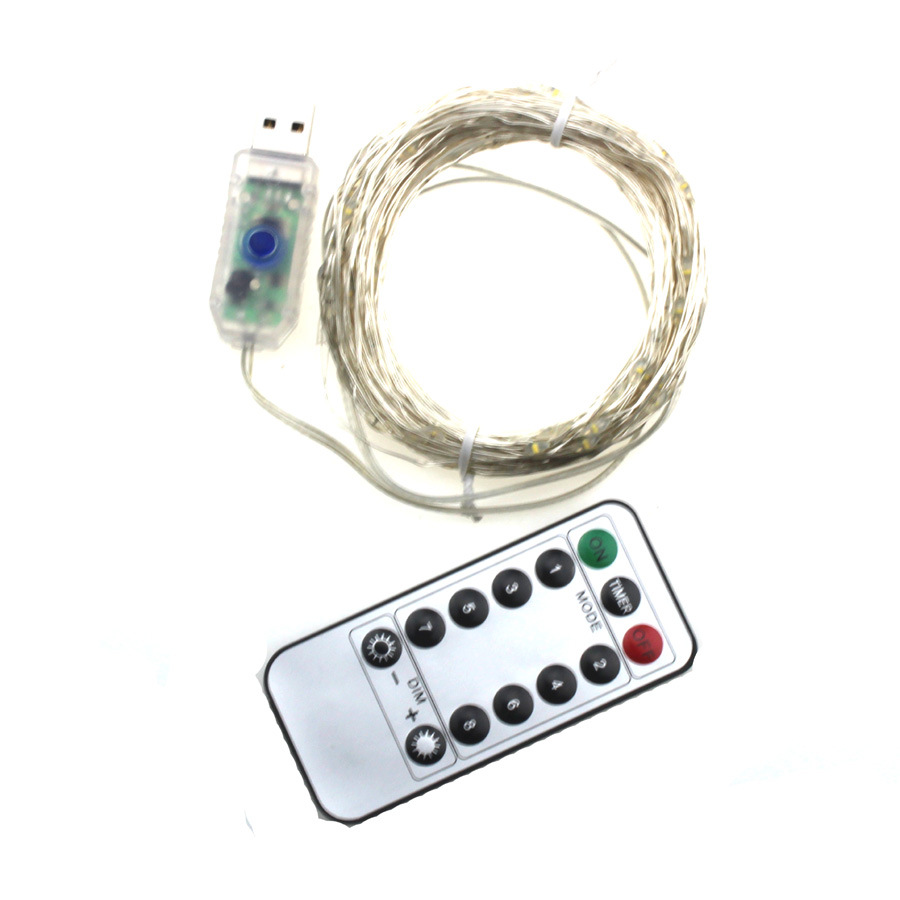 10米100灯铜线灯串8模式USB遥控铜丝灯串庭院节日圣诞彩灯装饰灯|ru