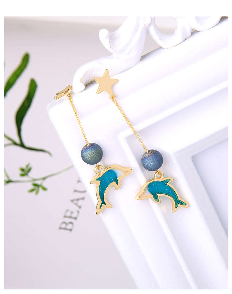 S925 Silver Pin Enamel Dripping Oil Cute Dolphin Earrings Earrings Women Long Earrings display picture 7