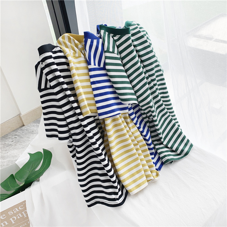 Comfort Function Loose Version Wholesale Women'S Casual Stripe Short Sleeve Printing T-Shirts
