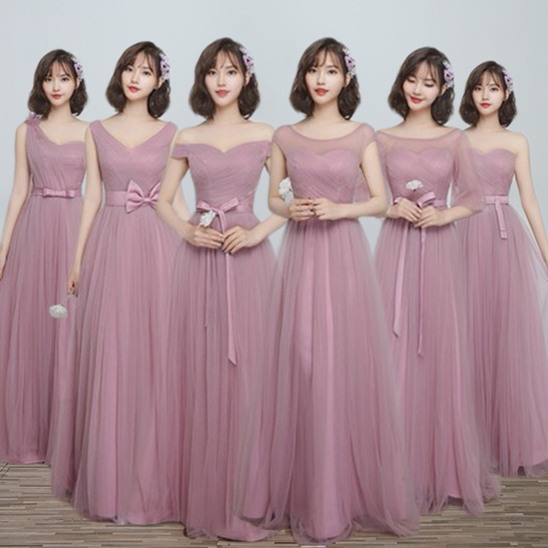 Bridesmaid dress long bean paste mesh comfortable Satin Bridesmaid dinner  dress